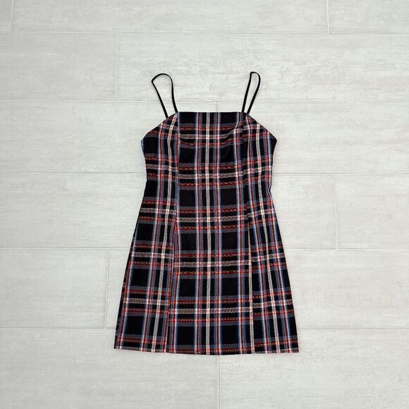 Urban Outfitters Dresses & Skirts - Urban Outfitters Mini Dress Size XS Blue Plaid Sheath Strap Sleeveless Academia